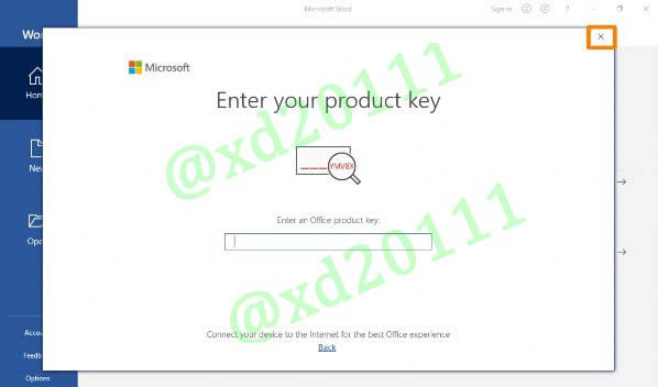 Figure 16: Product Key popup