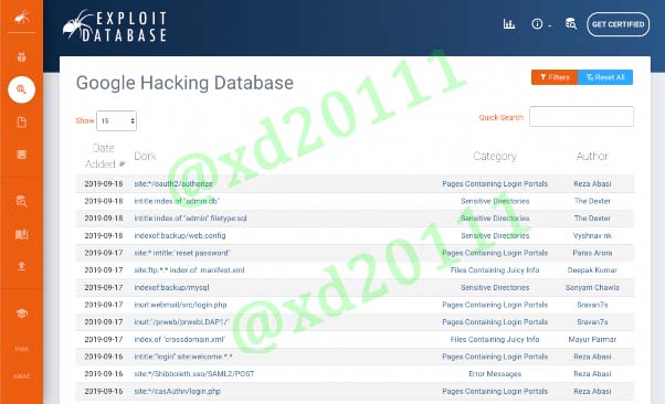 Figure 5: The Google Hacking Database (GHDB)