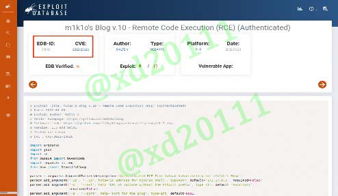 Figure 2: m1k1o's Blog v.10 - Remote Code Execution (RCE) (Authenticated)