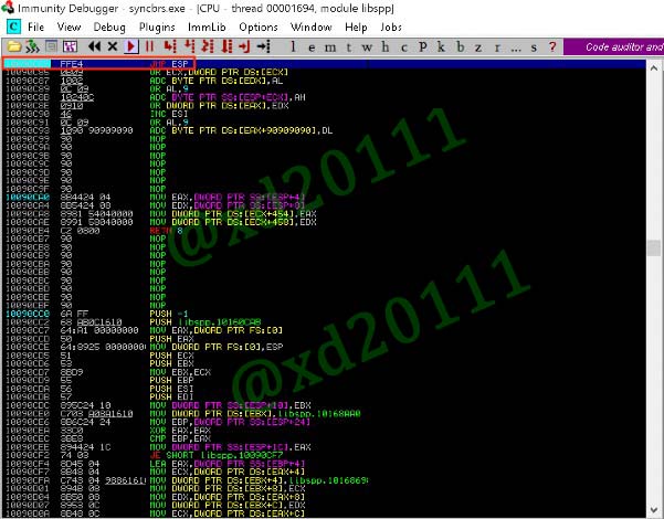 Figure 1: Setting a breakpoint at our JMP ESP address