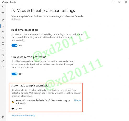 Figure 2: Disabling Windows Defender Automated Sample Submission