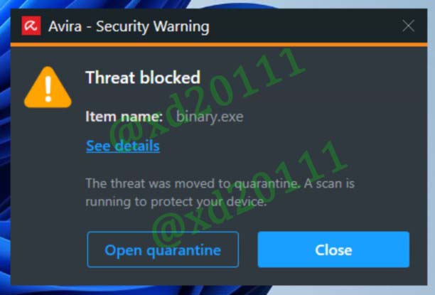 Figure 5: Avira Free Antivirus Quarantine Message