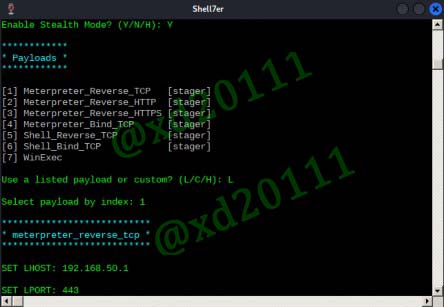 Figure 12: Payload options in shellter