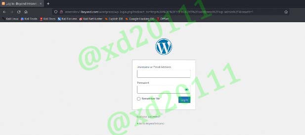 Figure 18: Administrator Login of Wordpress on INTERNALSRV1