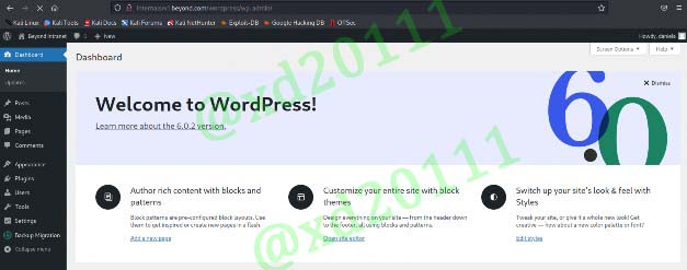 Figure 19: Successful Login to WordPress as daniela