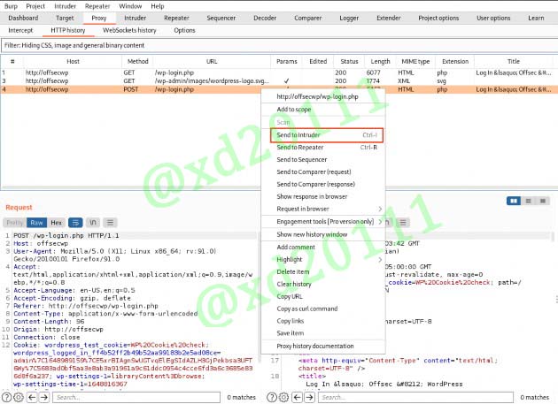 Figure 15: Sending the POST request to Intruder