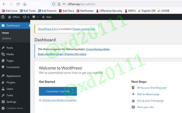 Figure 15: Logging to the WP admin console